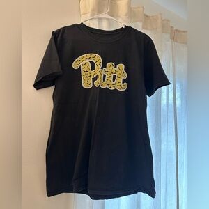 Black Tee with Yellow Patterned 'Pitt' Applique with Bats (Halloween Edition)